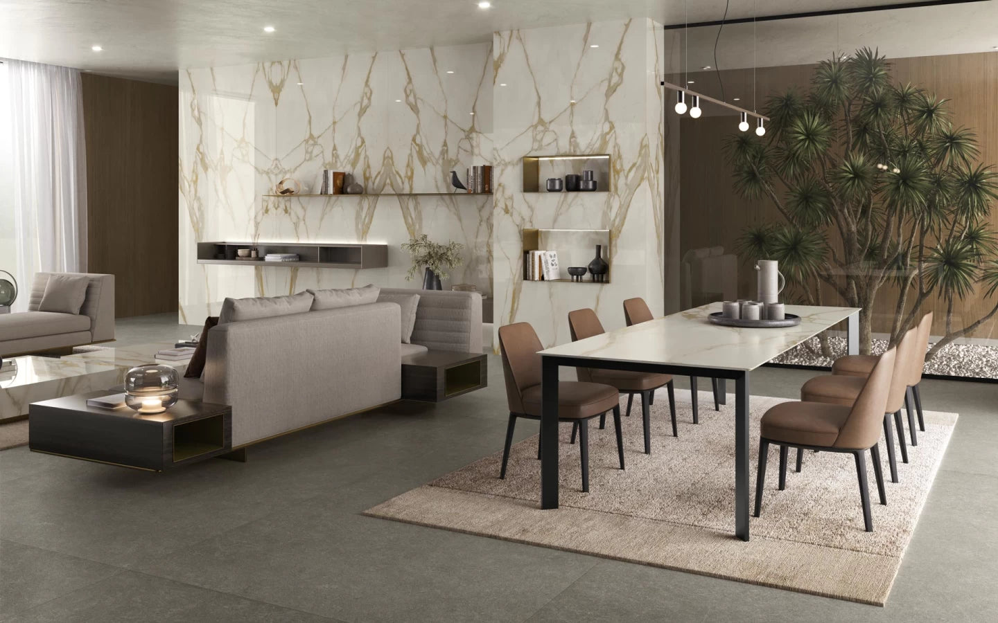 Calacatta Gold marble dining table with white base and dramatic gold veining — custom countertops fabricated and installed by Signature Stone LV