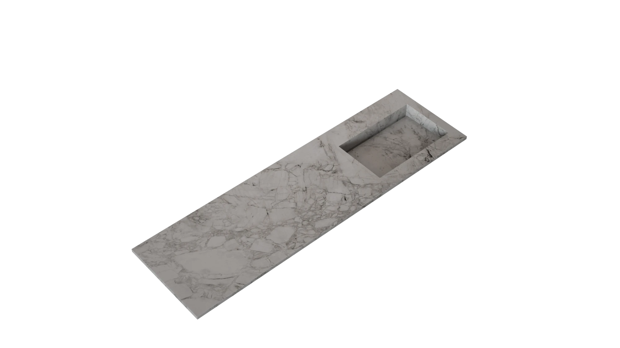 Dekton Bergen bathroom vanity top with integrated rectangular sink in gray marble-look finish — premium dekton surfaces fabricated and installed by Signature...