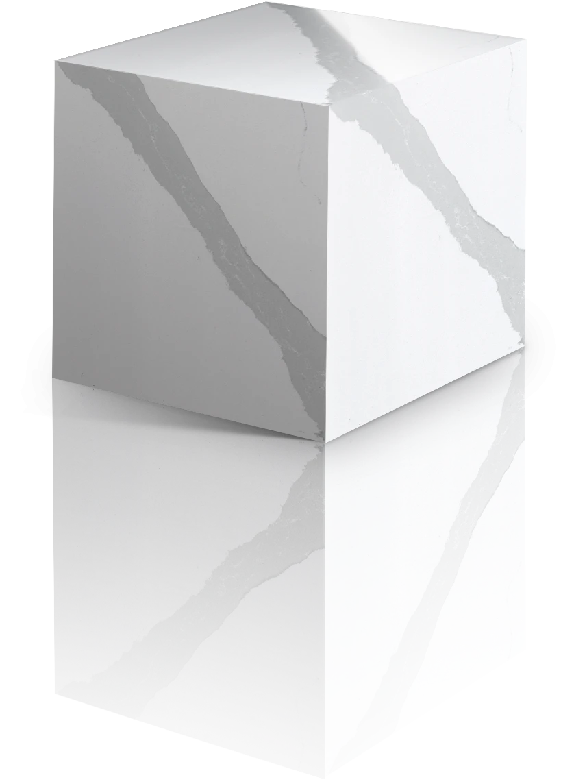 Silestone Bianco Calacatta quartz slab with white base and gray veining in polished finish — premium quartz countertops near me by Signature Stone Las Vegas