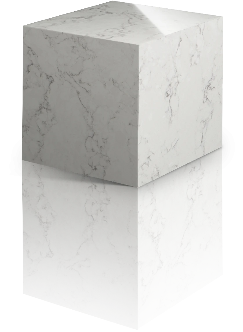 Silestone Blanco Orion block with white marble-look veining and polished finish — engineered quartz countertops fabricated and installed by Signature Stone LV