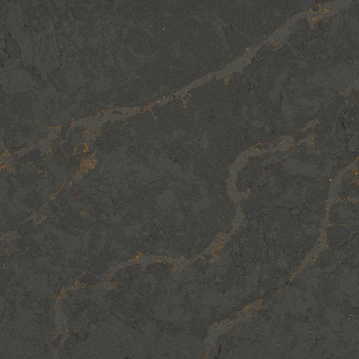 Silestone Bohemian Flame surface featuring dark charcoal base with golden veining and matte finish — quartz countertops installed by Signature Stone Las Vegas
