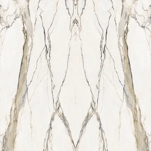 Calacatta Gold marble slab with white background and distinctive gray veining pattern — ideal for custom countertops fabricated and installed by Signature St...