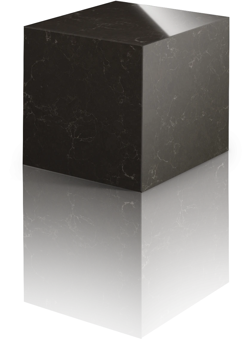 Silestone Calypso surface with dark charcoal background and white veining in polished finish — engineered quartz countertops fabricated and installed by Sign...