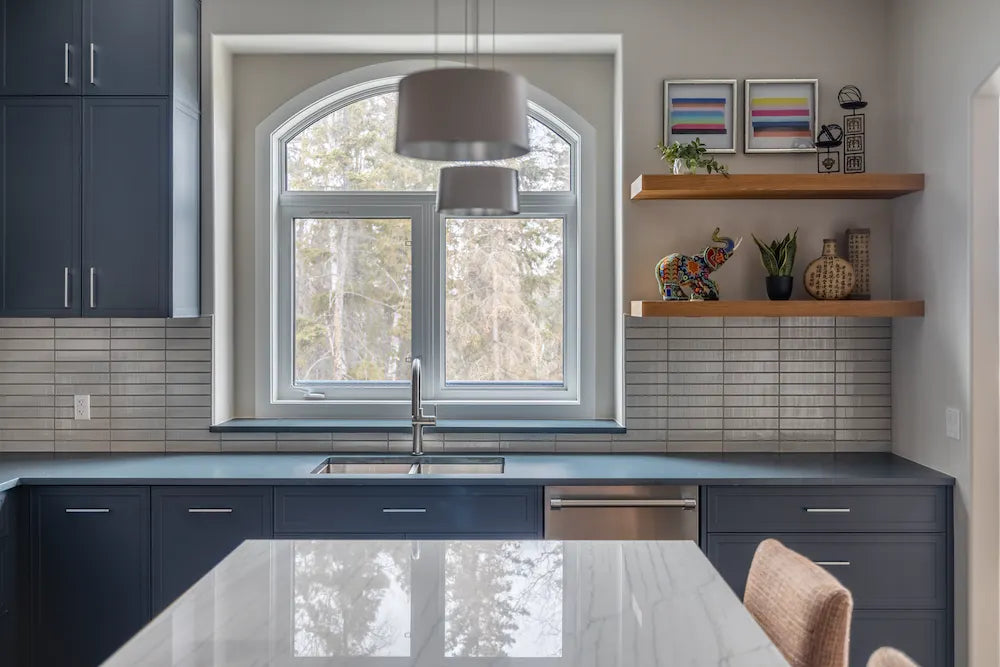 Silestone Charcoal Soapstone kitchen island with dark gray finish and straight edges — quartz countertops installed by Signature Stone Las Vegas