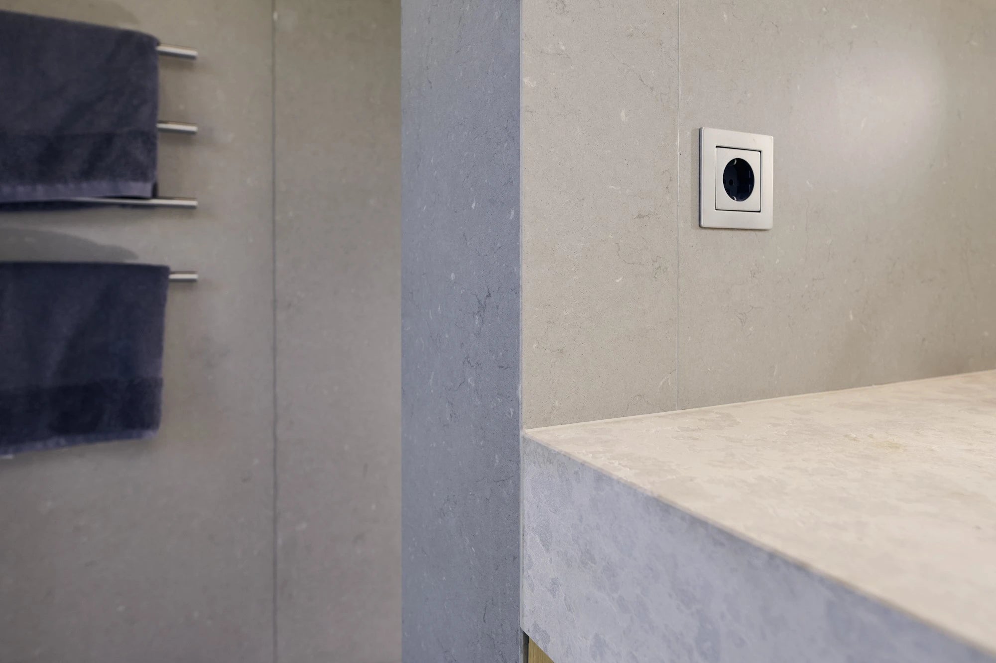 Silestone Coral Clay quartz bathroom vanity with soft beige tones and clean lines — premium quartz countertops near me by Signature Stone Las Vegas