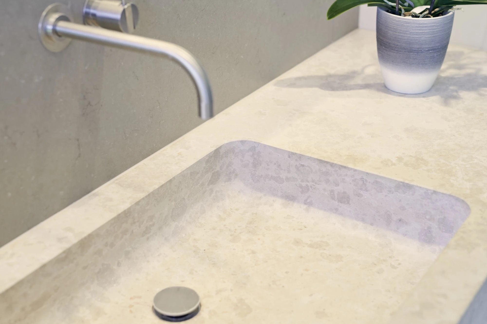 Silestone Coral Clay bathroom vanity with smooth beige finish and undermount sink — quartz countertops installed by Signature Stone Las Vegas