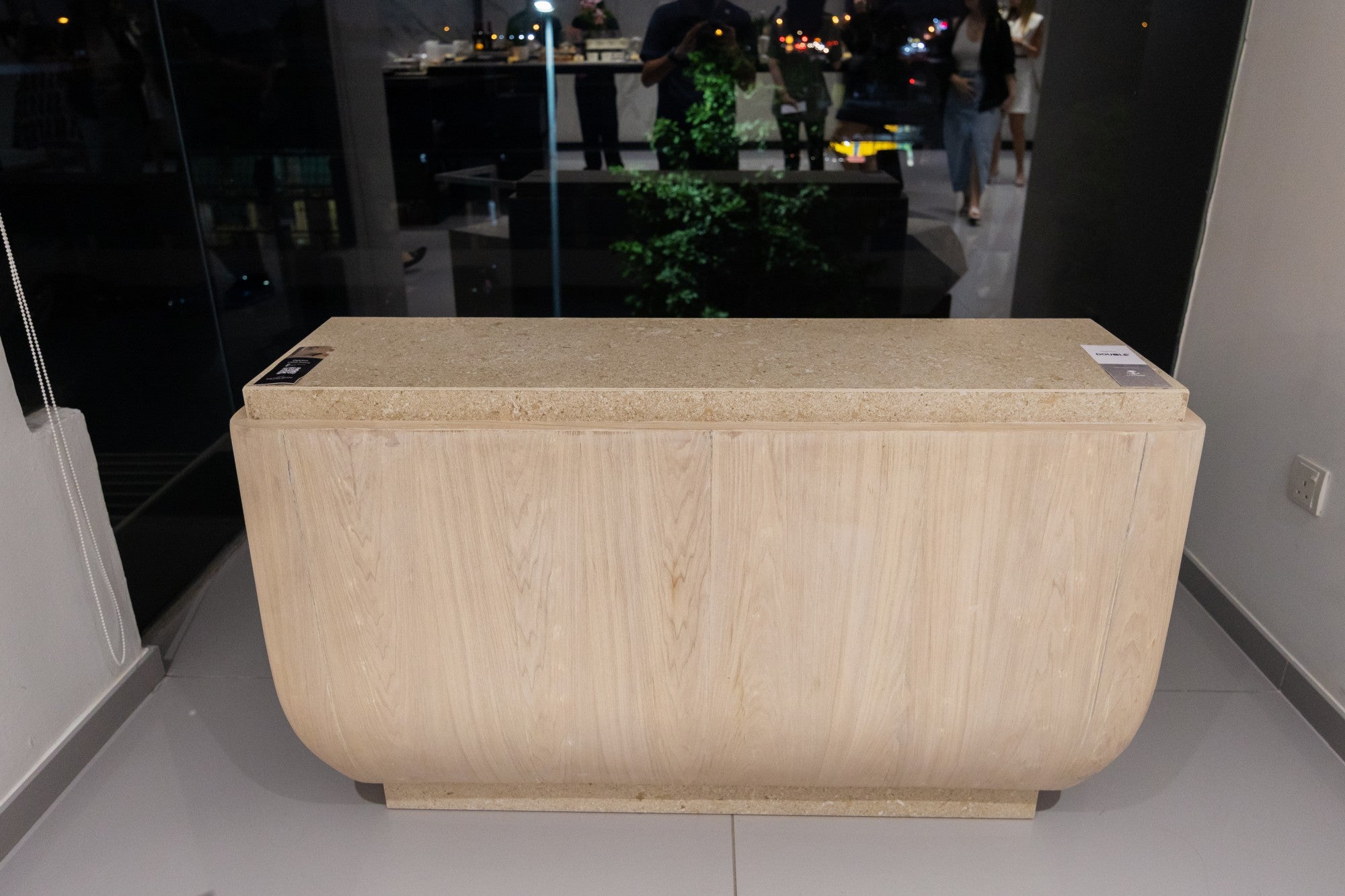 Dekton Avorio bathroom vanity with warm beige tones and wood-grain pattern — premium dekton surfaces fabricated and installed by Signature Stone LV
