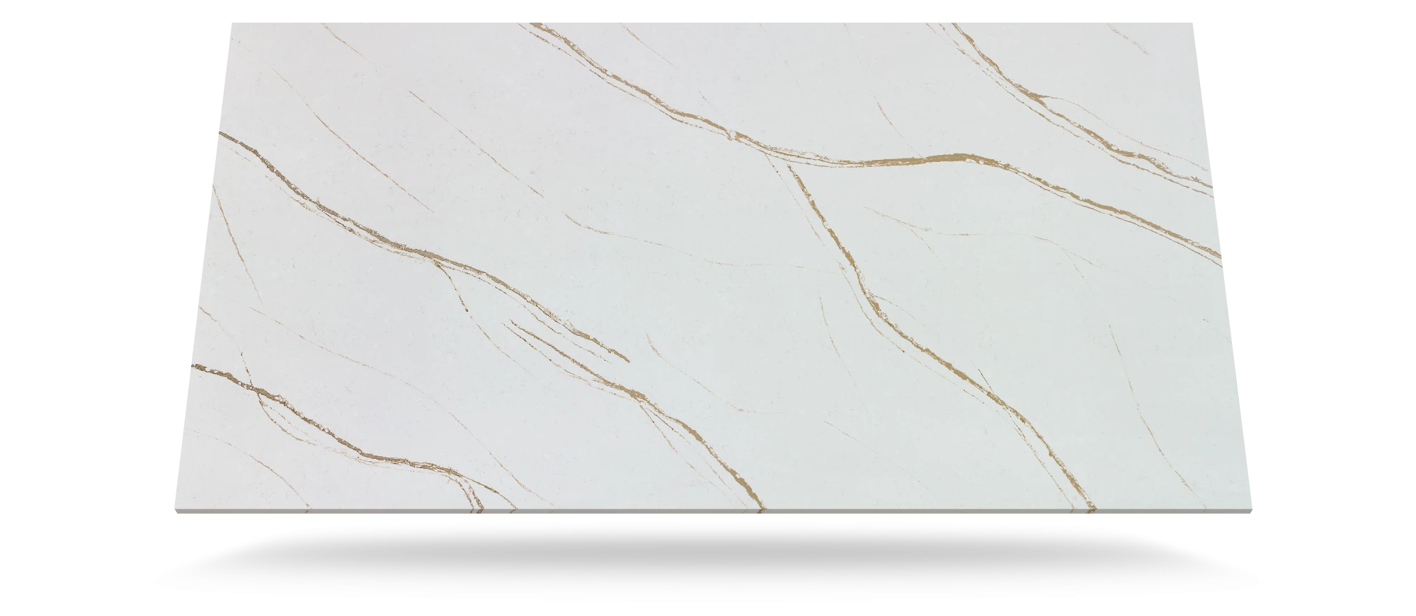 Silestone Et Dor slab with flowing golden veins on white background — elegant engineered quartz countertops fabricated and installed by Signature Stone LV