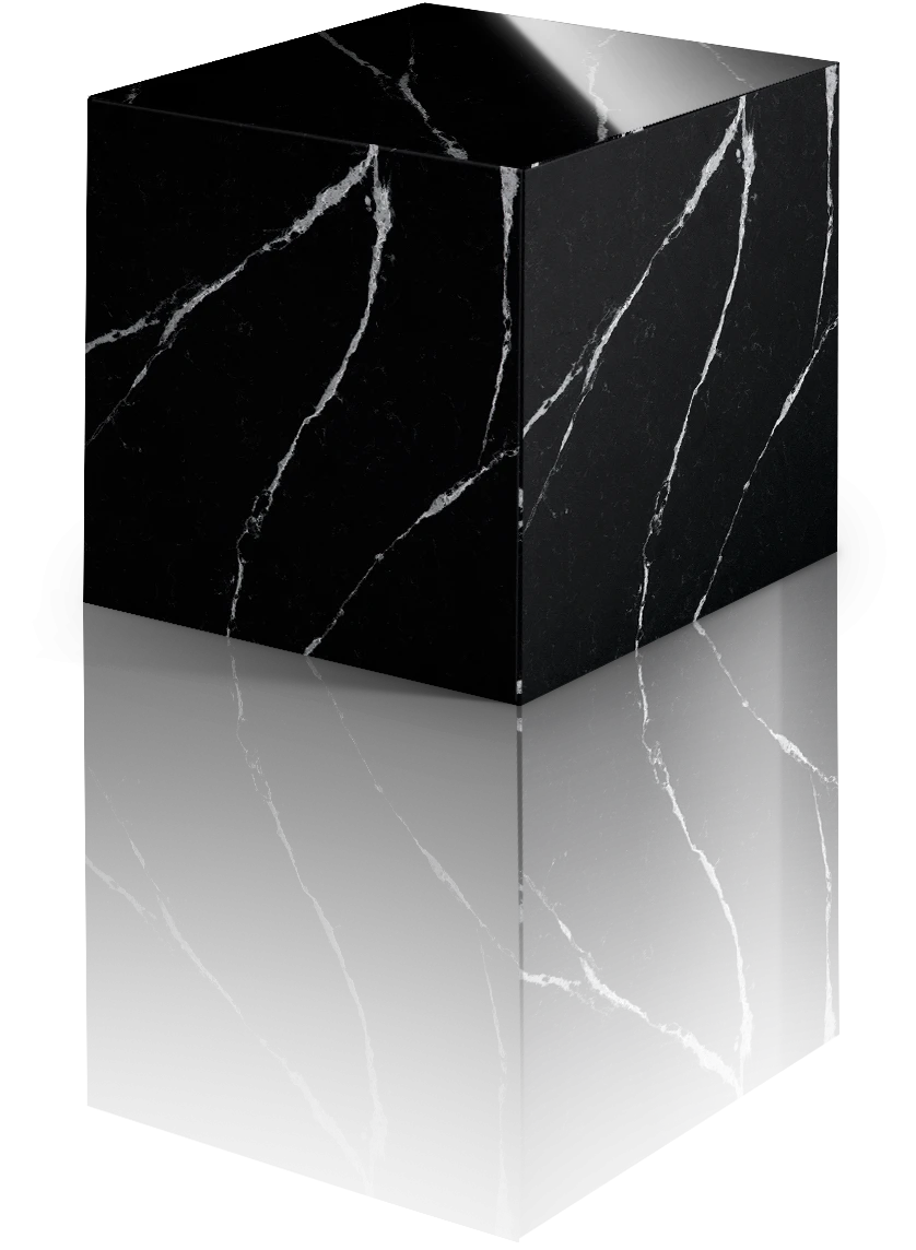 Silestone Et Marquina surface with dramatic black background and white veining — engineered quartz countertops fabricated and installed by Signature Stone LV
