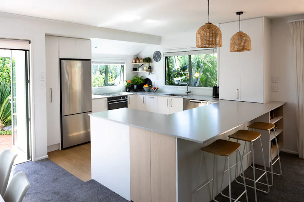 Silestone Et Serena quartz kitchen countertops with light gray finish and straight edges — premium quartz countertops near me by Signature Stone Las Vegas
