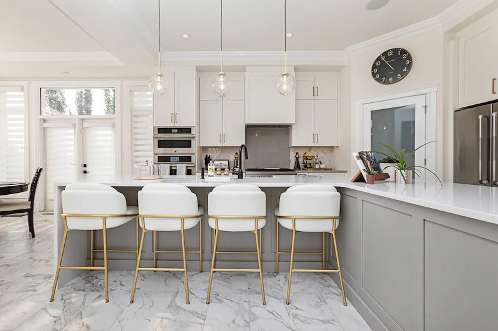 Silestone Et Statuario quartz kitchen island with white marble veining and polished finish — premium quartz countertops near me by Signature Stone Las Vegas