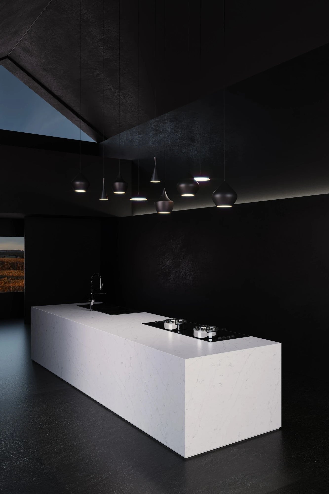 Silestone Et Statuario kitchen island with white marble-look finish and sleek edges — engineered quartz countertops fabricated and installed by Signature Sto...