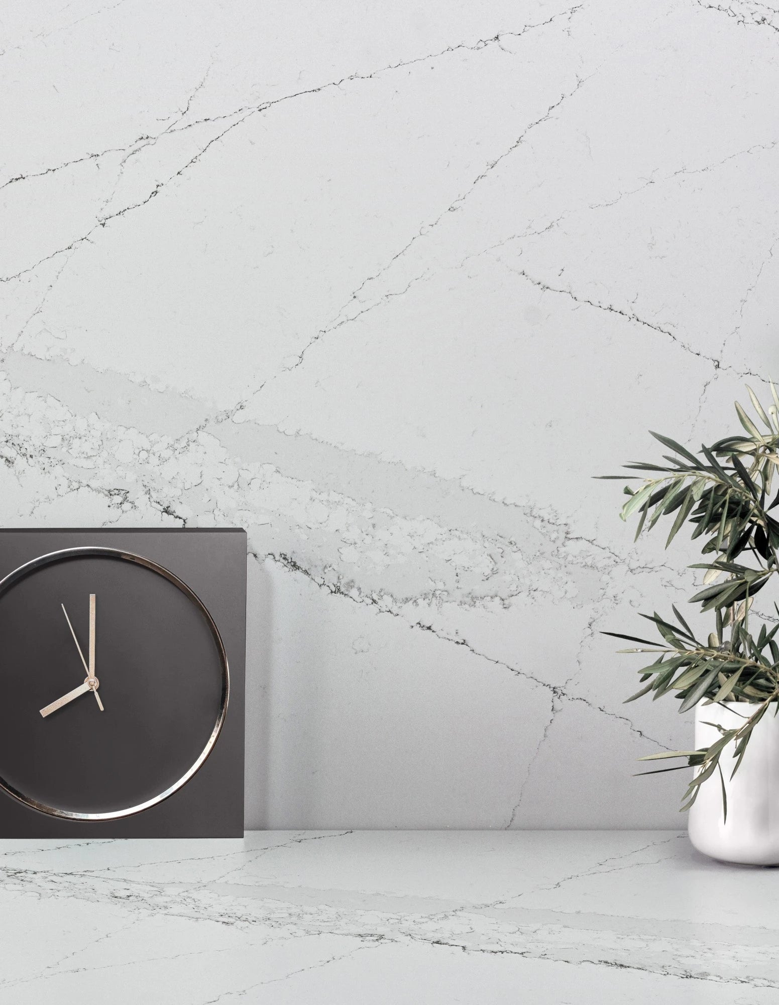 Silestone Ethereal Haze quartz surface with white marble veining and modern minimalist styling — premium quartz countertops near me by Signature Stone Las Vegas