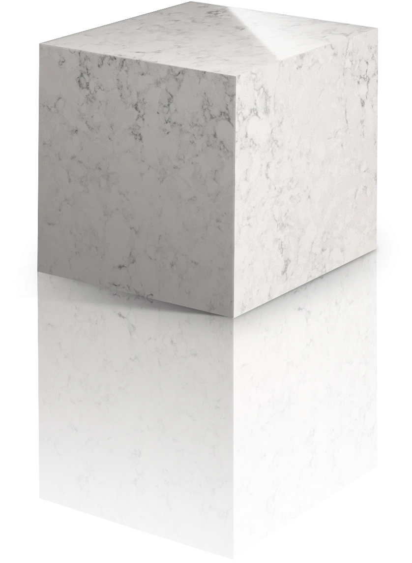 Silestone Helix slab sample with white marble-like veining and polished finish — engineered quartz countertops fabricated and installed by Signature Stone LV