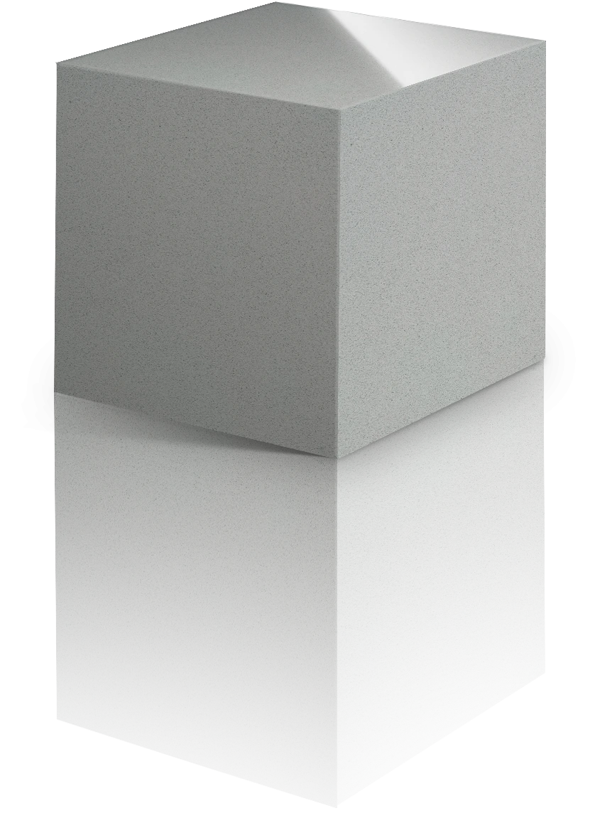 Silestone Kensho sample block with smooth matte gray finish and speckled texture — engineered quartz countertops fabricated and installed by Signature Stone LV
