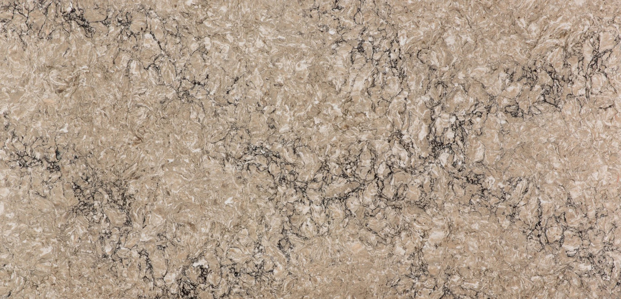 Silestone Kimbler Mist surface featuring warm beige tones with intricate dark veining and polished finish — engineered quartz countertops fabricated and inst...
