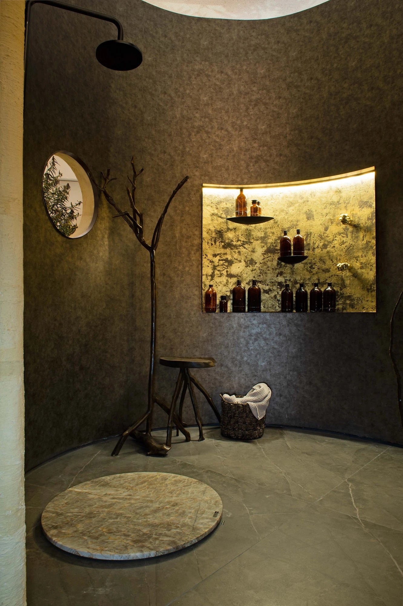 Dekton Kira bathroom vanity with matte earth-tone finish and integrated sink — premium dekton surfaces fabricated and installed by Signature Stone LV