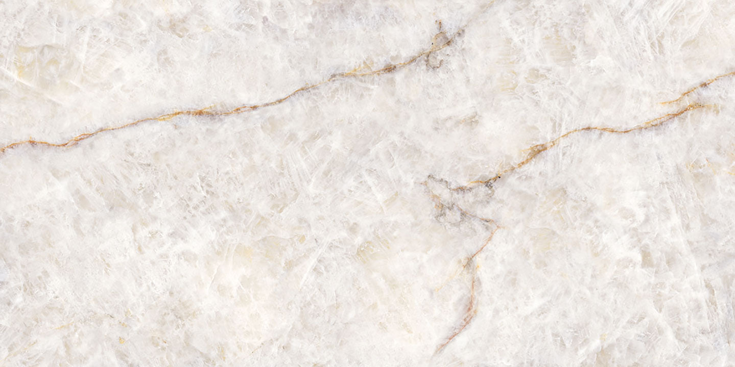 Lumix quartz surface with soft white base and golden veining — elegant stone countertops installed by Signature Stone Las Vegas