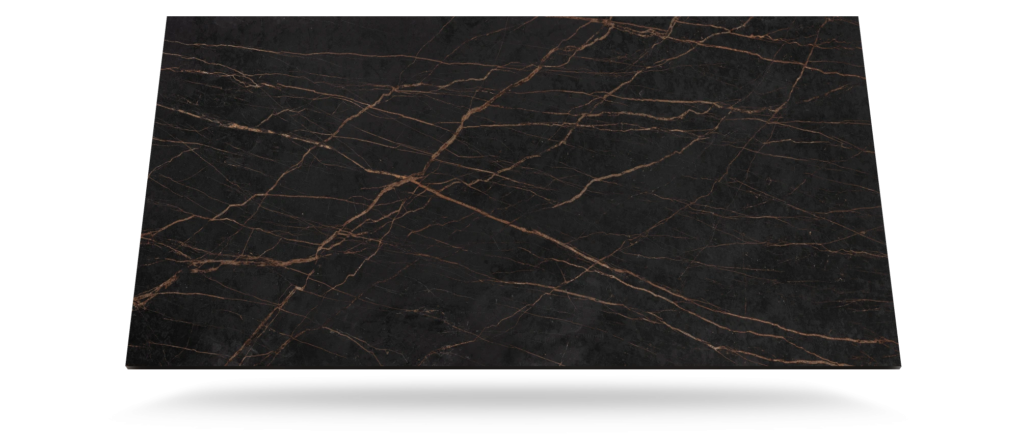 Dekton Laurent slab with dark charcoal base and golden bronze veining in polished finish — premium dekton kitchen countertops by Signature Stone Las Vegas