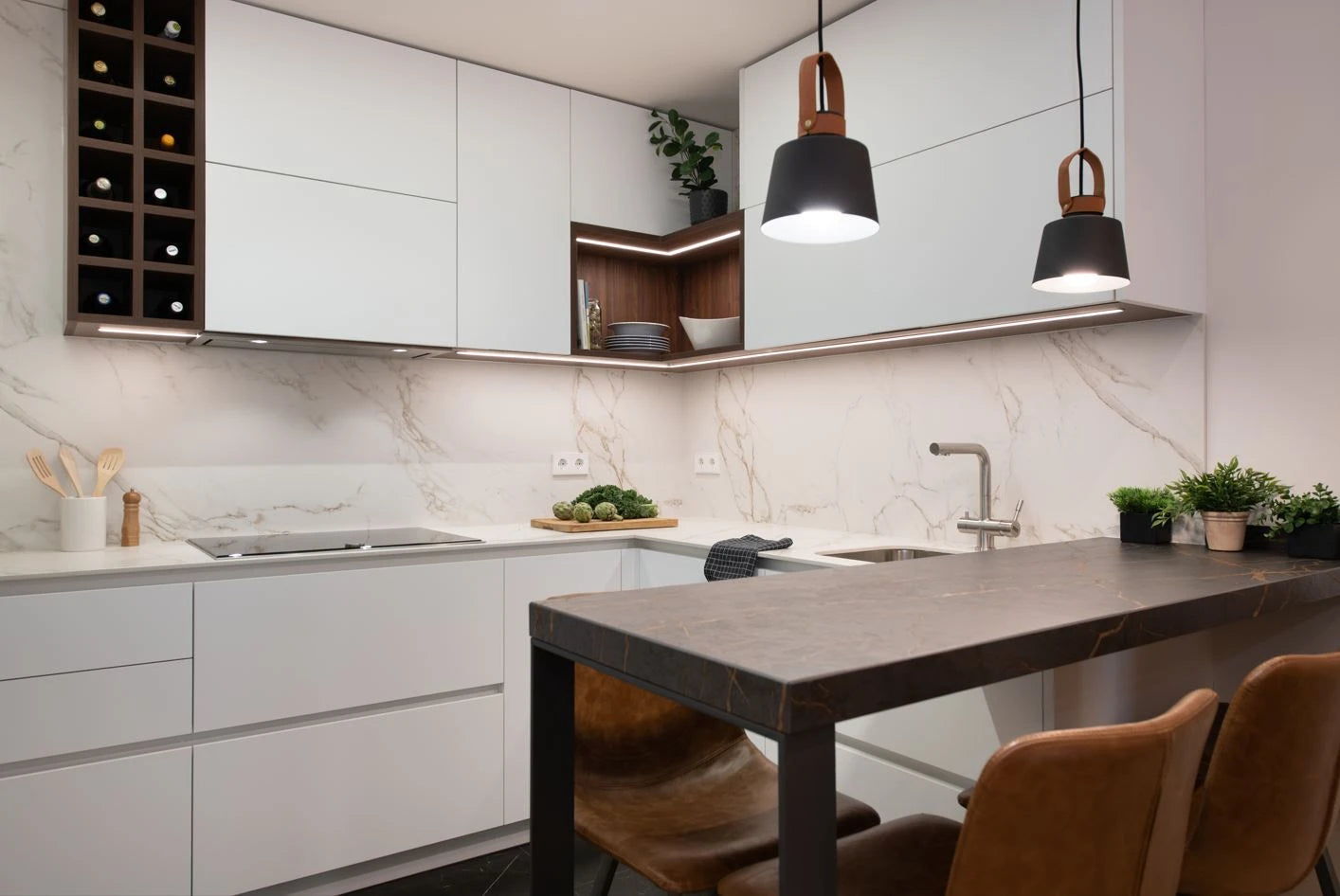 Dekton Laurent island countertop with dark gray matte finish and clean lines — premium dekton kitchen countertops by Signature Stone Las Vegas