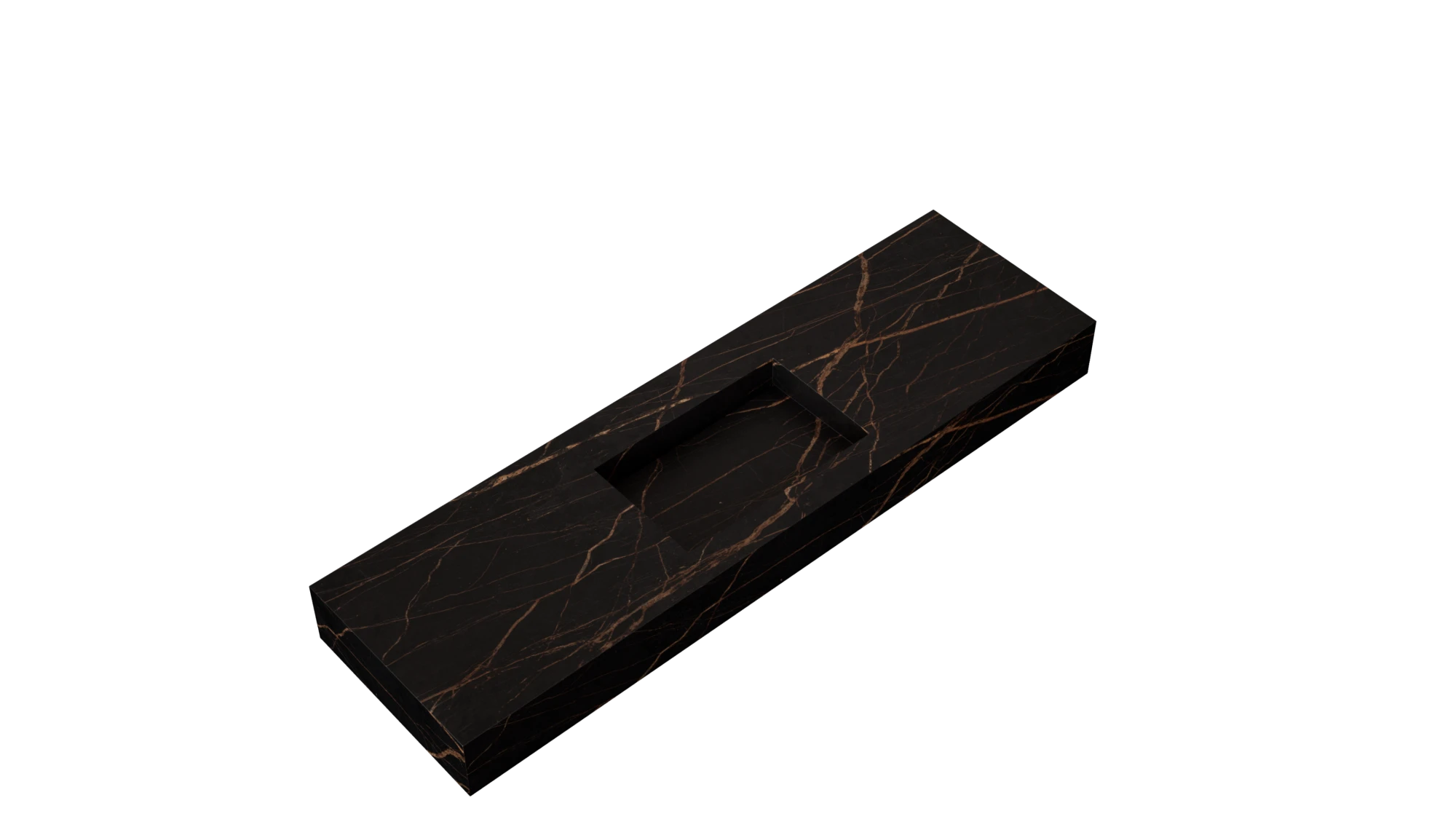 Dekton Laurent bathroom vanity with dark black marble-look veining and sleek rectangular cutout — premium dekton countertops installed by Signature Stone Las...