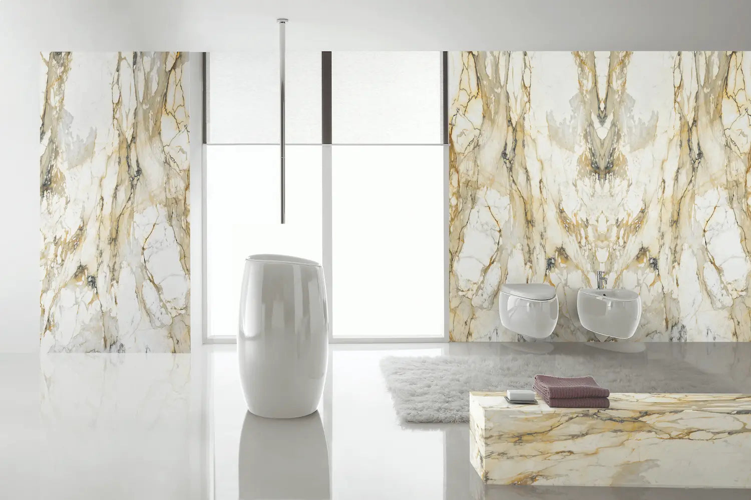Macchia Vecchia marble bathroom vanity with dramatic gold and white veining — luxury stone countertops installed by Signature Stone Las Vegas
