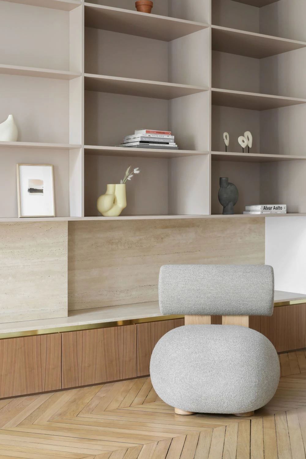Dekton Marmorio countertop with integrated desk featuring warm beige veining and matte finish — elegant dekton kitchen countertops by Signature Stone Las Vegas