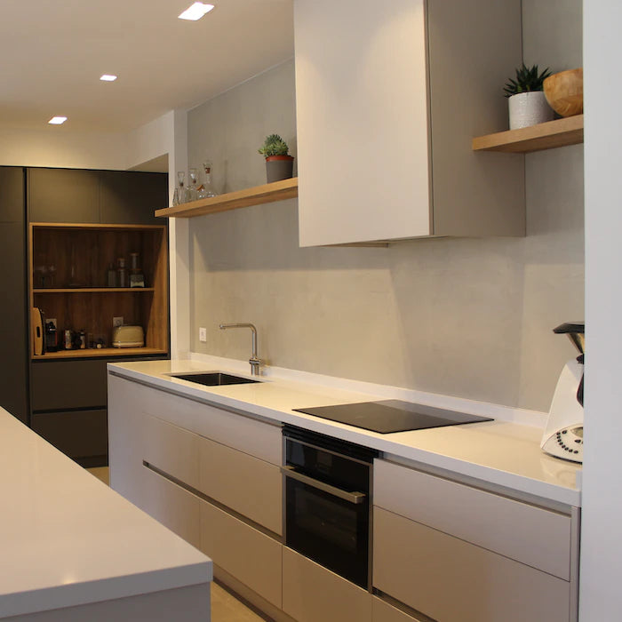Silestone Miami White kitchen countertops with clean white finish and sleek edges — engineered quartz countertops fabricated and installed by Signature Stone LV