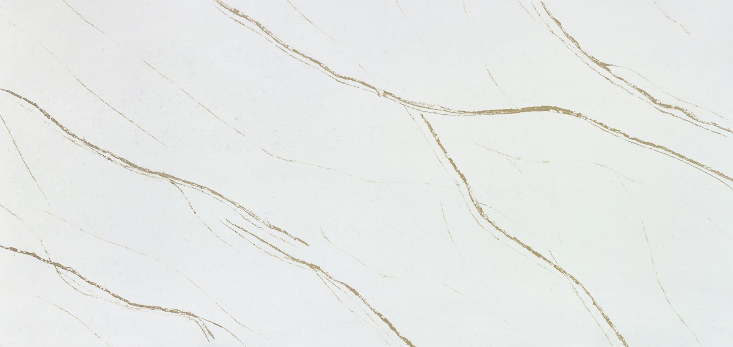 Silestone Et Dor quartz surface with elegant white base and golden veining in polished finish — premium quartz countertops near me by Signature Stone Las Vegas