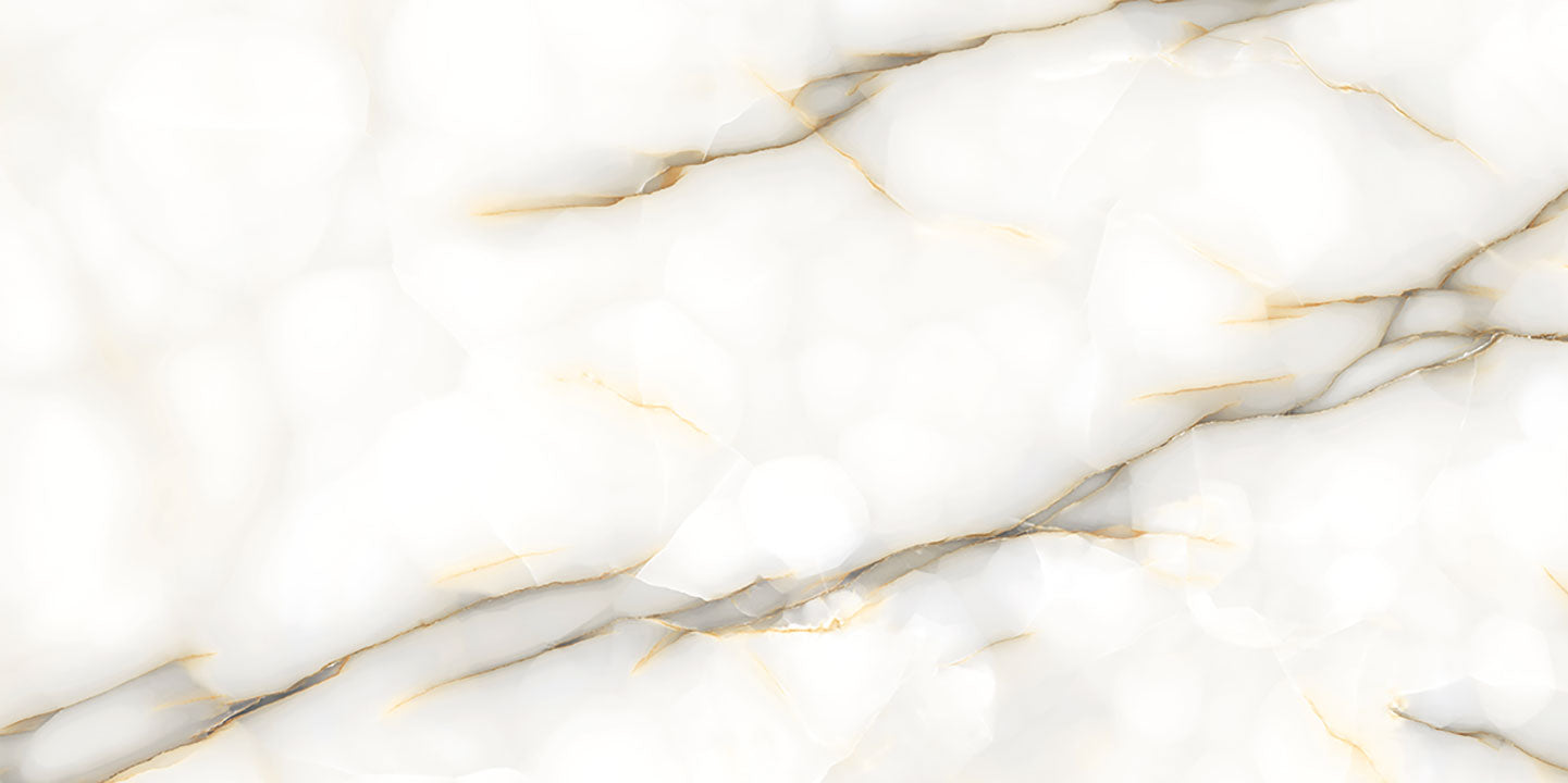 Onyx Perla slab with elegant white base and golden veining patterns — premium stone countertops installed by Signature Stone Las Vegas