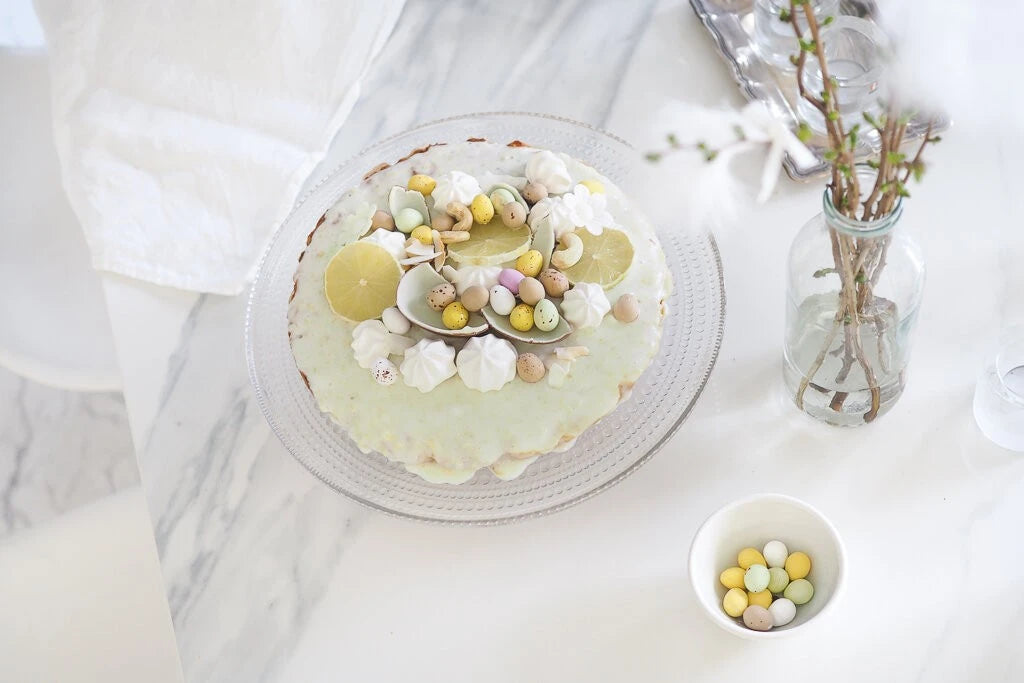 Dekton Olimpo surface with pale green finish and decorative Easter eggs — premium dekton kitchen countertops by Signature Stone Las Vegas