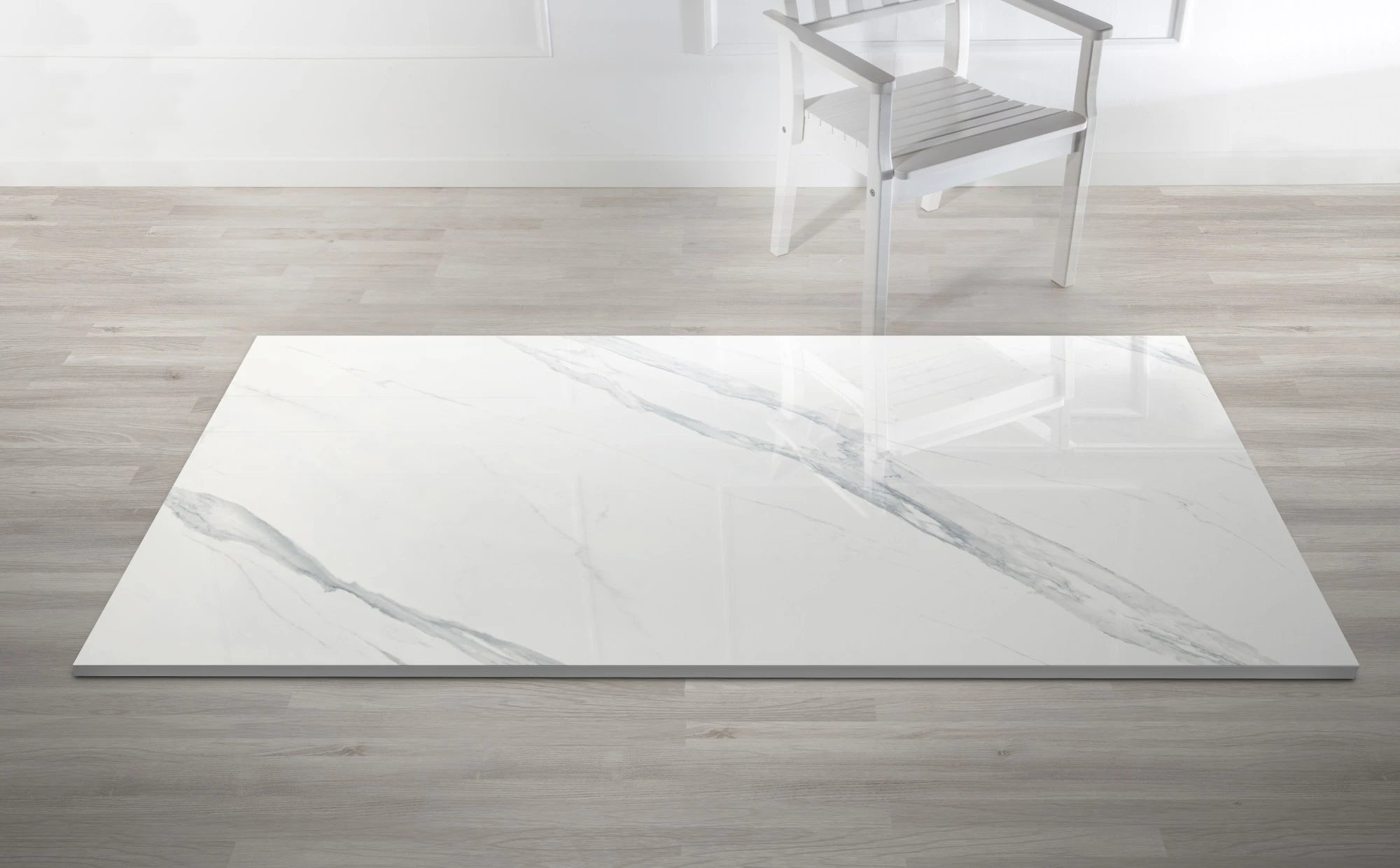 Dekton Opera slab with white marble-look veining and matte finish on wood flooring — premium dekton countertops installed by Signature Stone Las Vegas