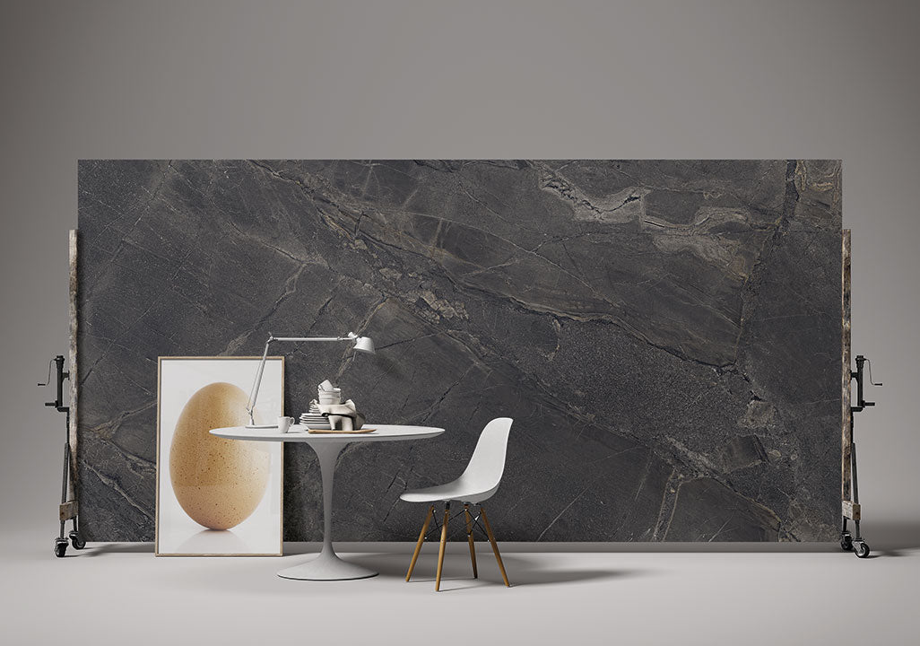 Pietra Rustica stone slab with dark gray veining and natural texture — ideal for custom countertops fabricated and installed by Signature Stone LV