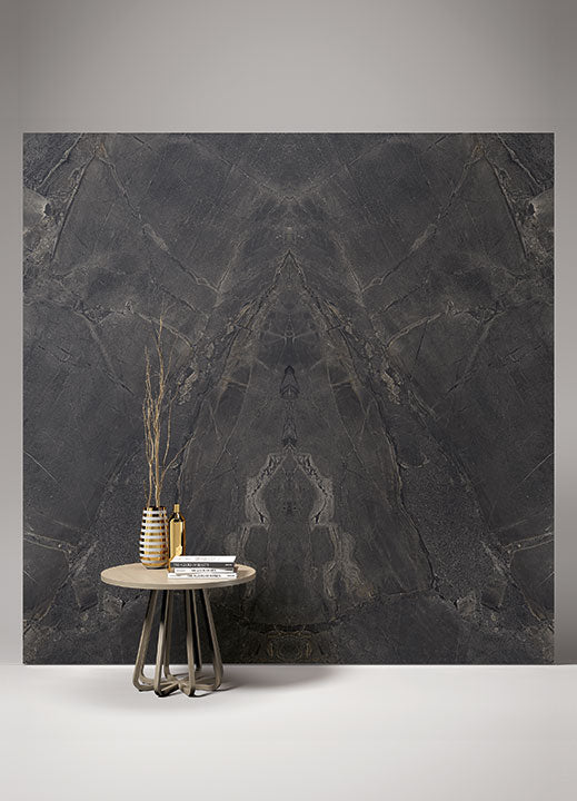 Pietra Rustica dark marble wall with dramatic veining and book-matched pattern — stone countertops installed by Signature Stone Las Vegas