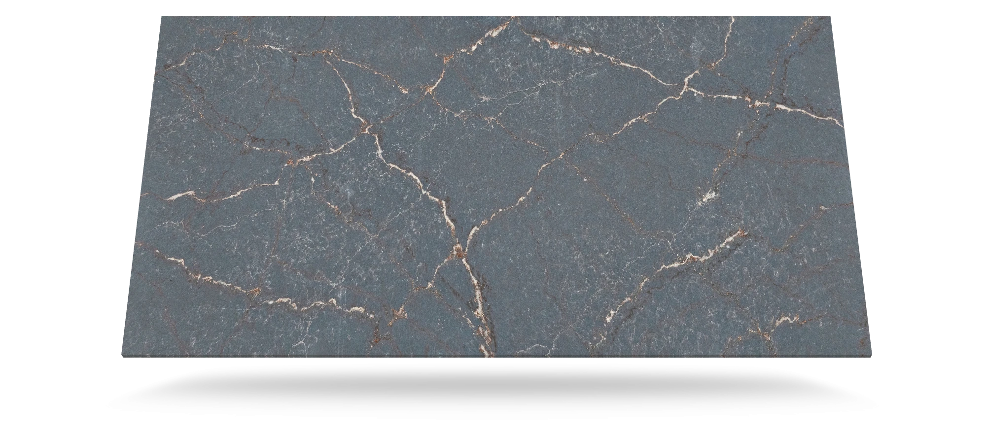 Silestone Parisien Bleu quartz slab with dark blue base and golden veining — premium quartz countertops near me by Signature Stone Las Vegas