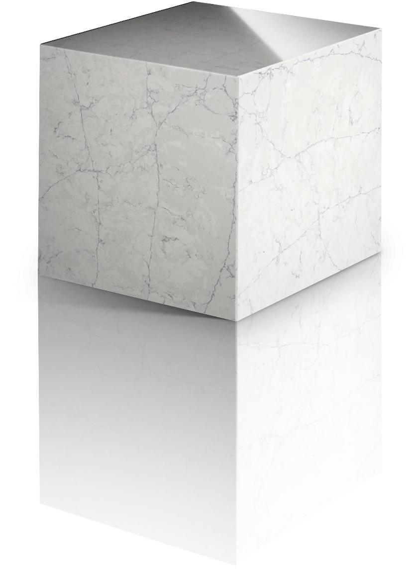 Silestone Pearl Jasmine quartz block with white marble veining and polished finish — quartz countertops near me by Signature Stone Las Vegas