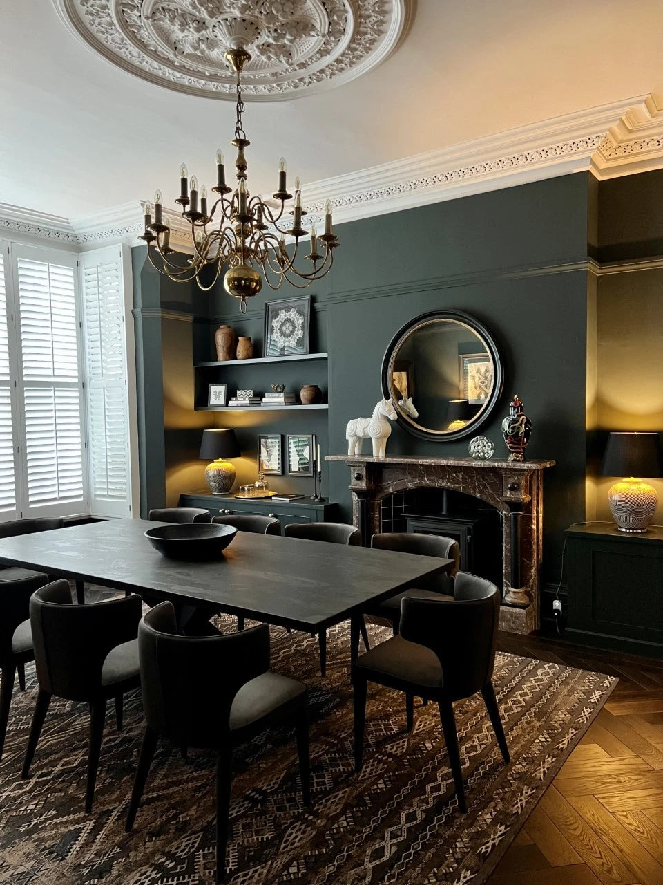 Dekton Radium dining table with dark matte finish in elegant room — premium dekton countertops installed by Signature Stone Las Vegas