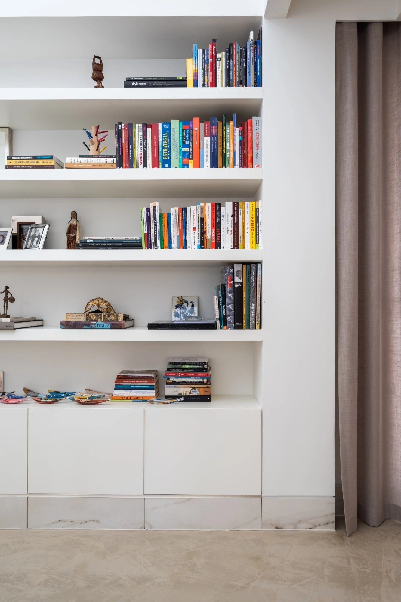 Dekton Rem built-in shelving unit with white finish and clean lines — modern dekton kitchen countertops by Signature Stone Las Vegas