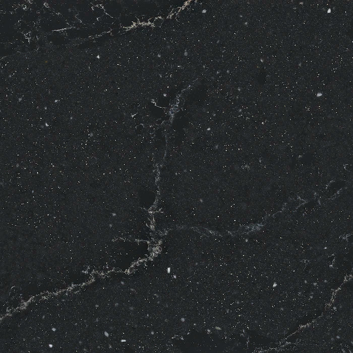 Silestone Romantic Ash quartz slab with dark charcoal base and white veining — premium quartz countertops installed by Signature Stone Las Vegas