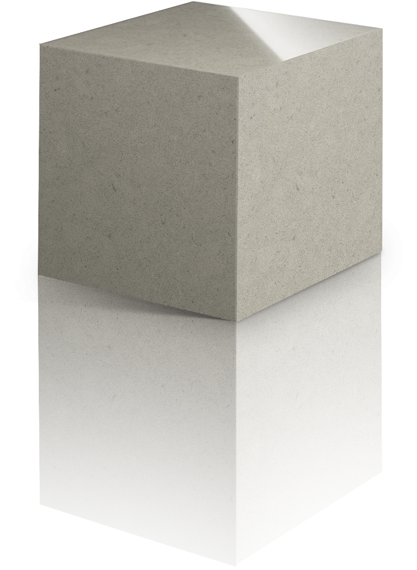 Silestone Royal Reef sample block showing light gray quartz surface with subtle speckled pattern — engineered quartz countertops fabricated and installed by ...