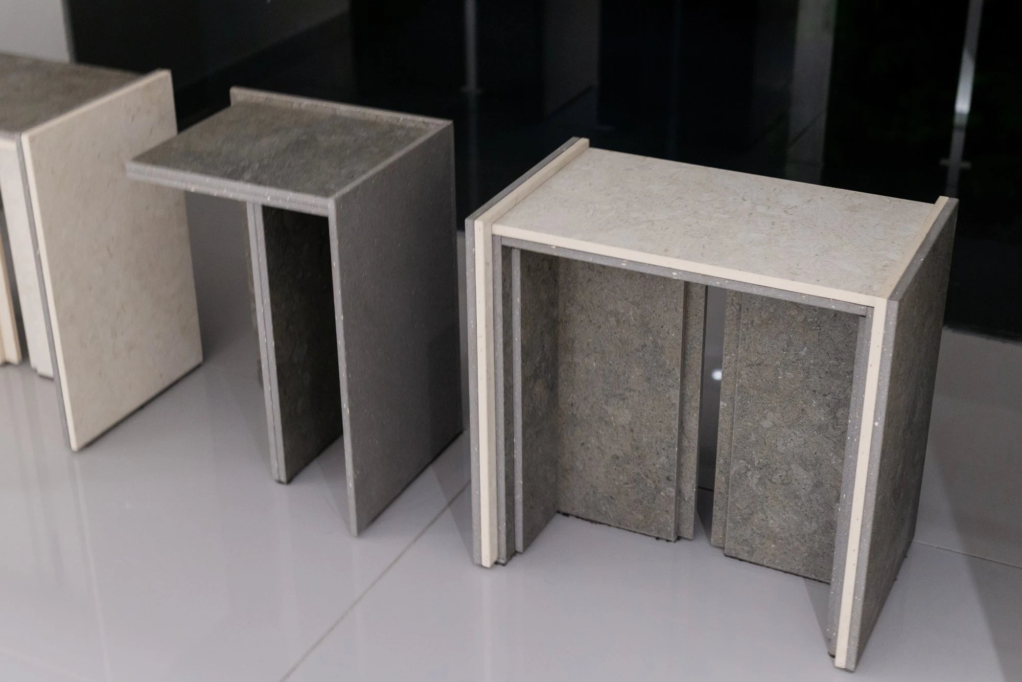 Dekton Sabbia countertop samples with beige textured finish and straight edges — premium dekton surfaces fabricated and installed by Signature Stone LV