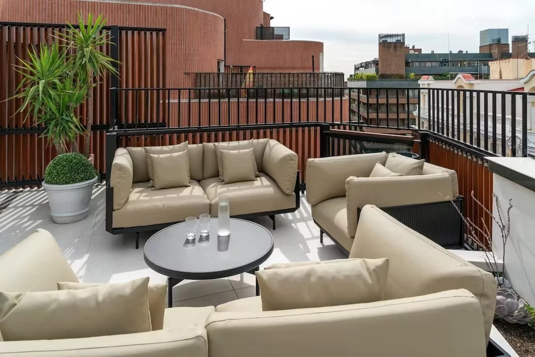 Dekton Sirius outdoor patio table with light gray finish and clean edges — premium dekton countertops installed by Signature Stone Las Vegas