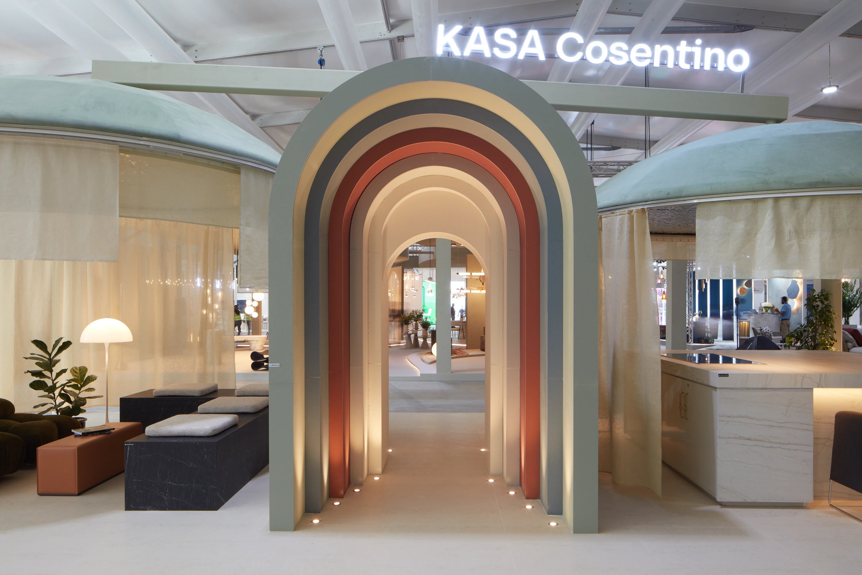 Dekton Somnia countertop display with rainbow archway entrance — premium dekton surfaces fabricated and installed by Signature Stone LV