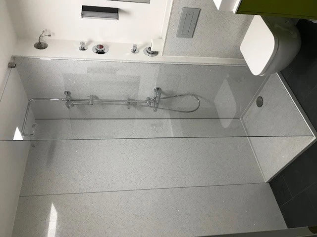 Silestone Stellar Snow quartz bathroom countertop with integrated sink and polished finish — premium quartz countertops near me by Signature Stone Las Vegas