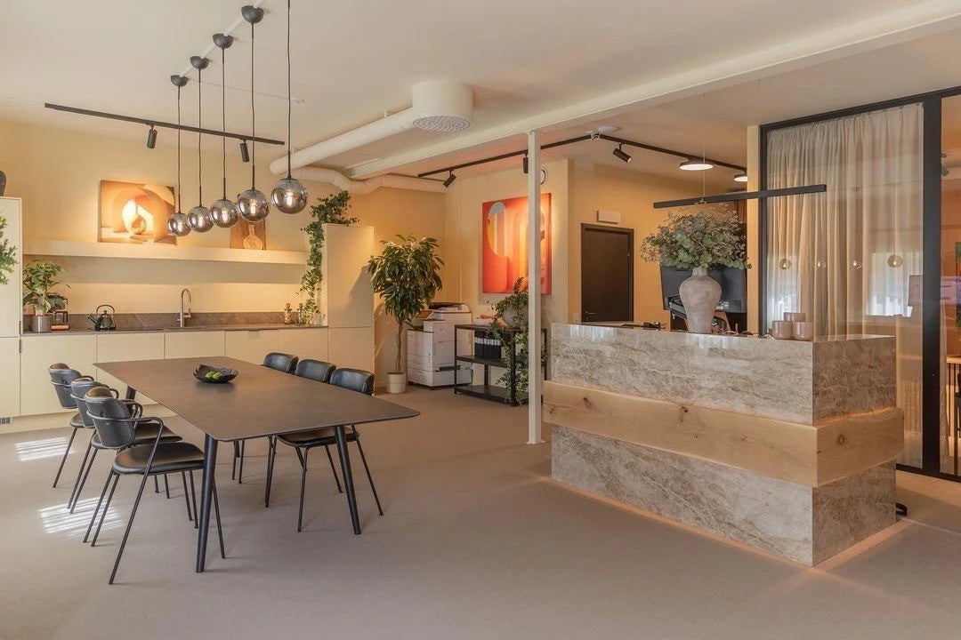 Dekton Taga kitchen island with matte gray finish and waterfall edge — premium dekton countertops installed by Signature Stone Las Vegas