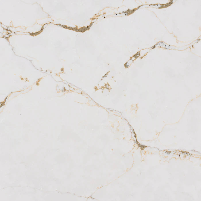 Silestone Versailles Ivory surface with soft white base and delicate gold veining — elegant quartz countertops installed by Signature Stone Las Vegas