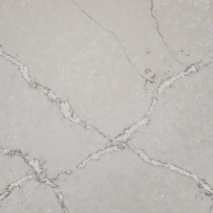 Silestone Victorian Silver surface with soft gray background and white veining pattern — elegant quartz countertops installed by Signature Stone Las Vegas
