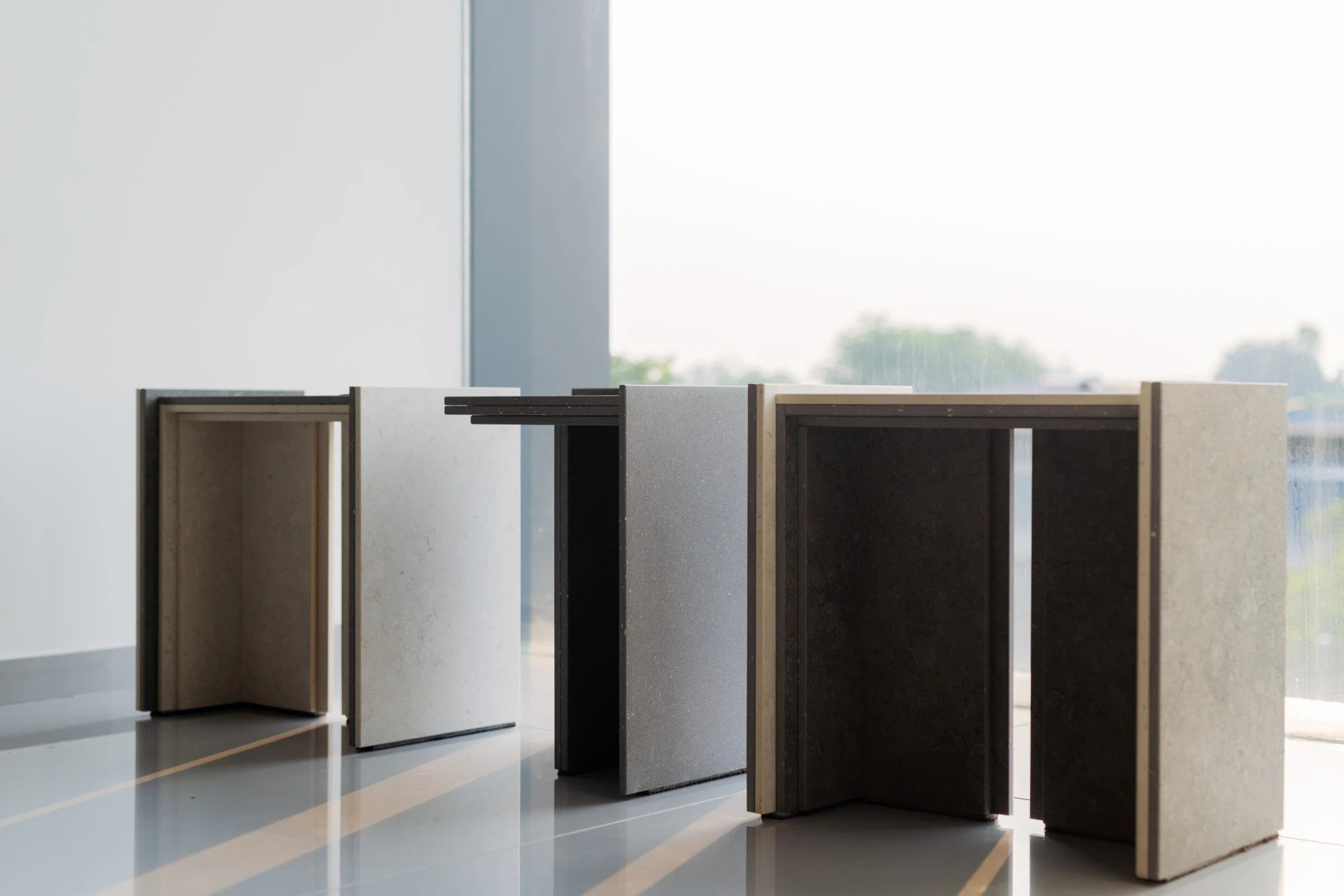 Dekton Grafite countertop samples displaying dark charcoal finish with clean edges — premium dekton surfaces fabricated and installed by Signature Stone LV