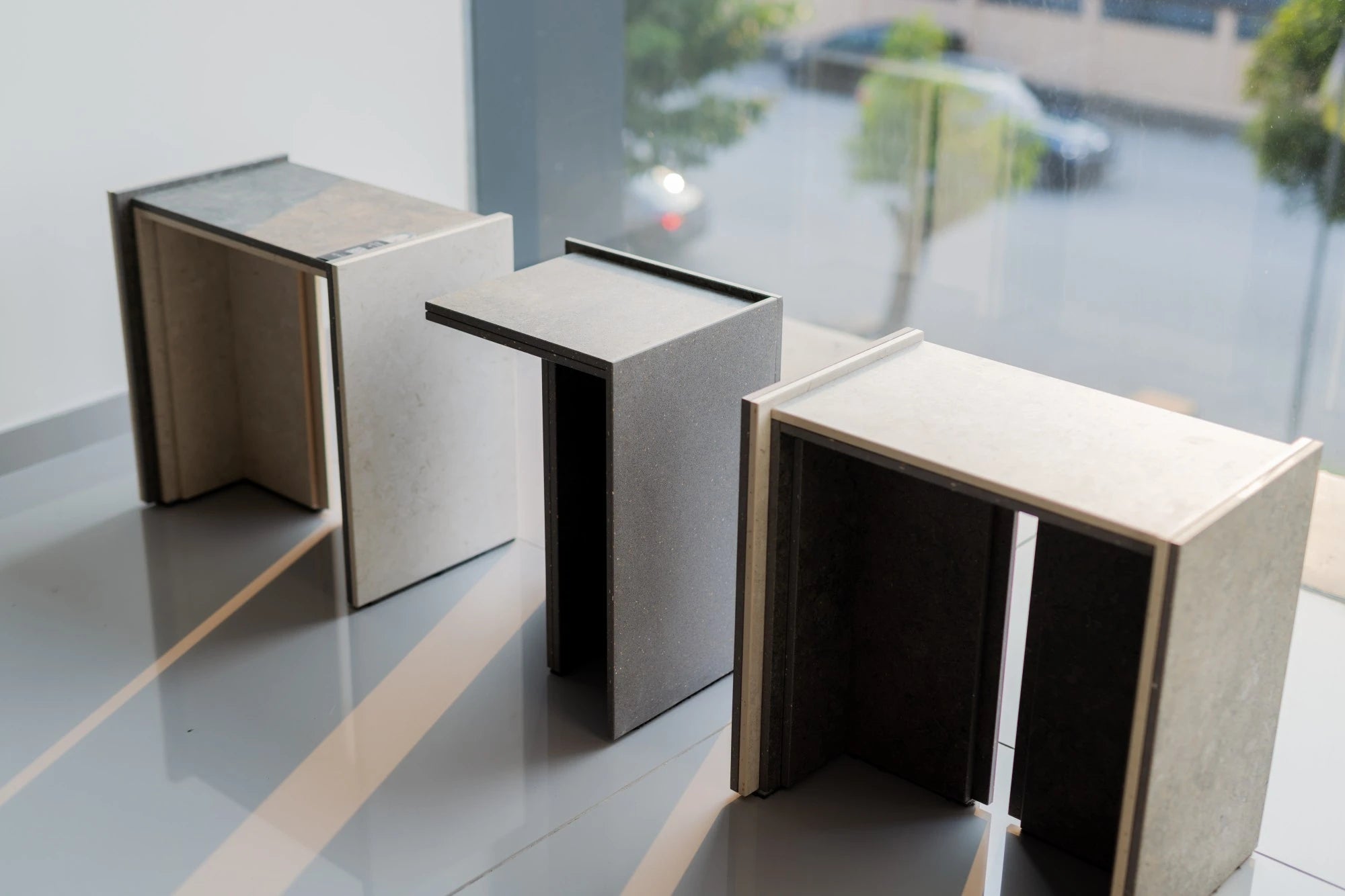 Dekton Grafite surface samples with dark gray matte finish and clean edges — premium dekton kitchen countertops by Signature Stone Las Vegas