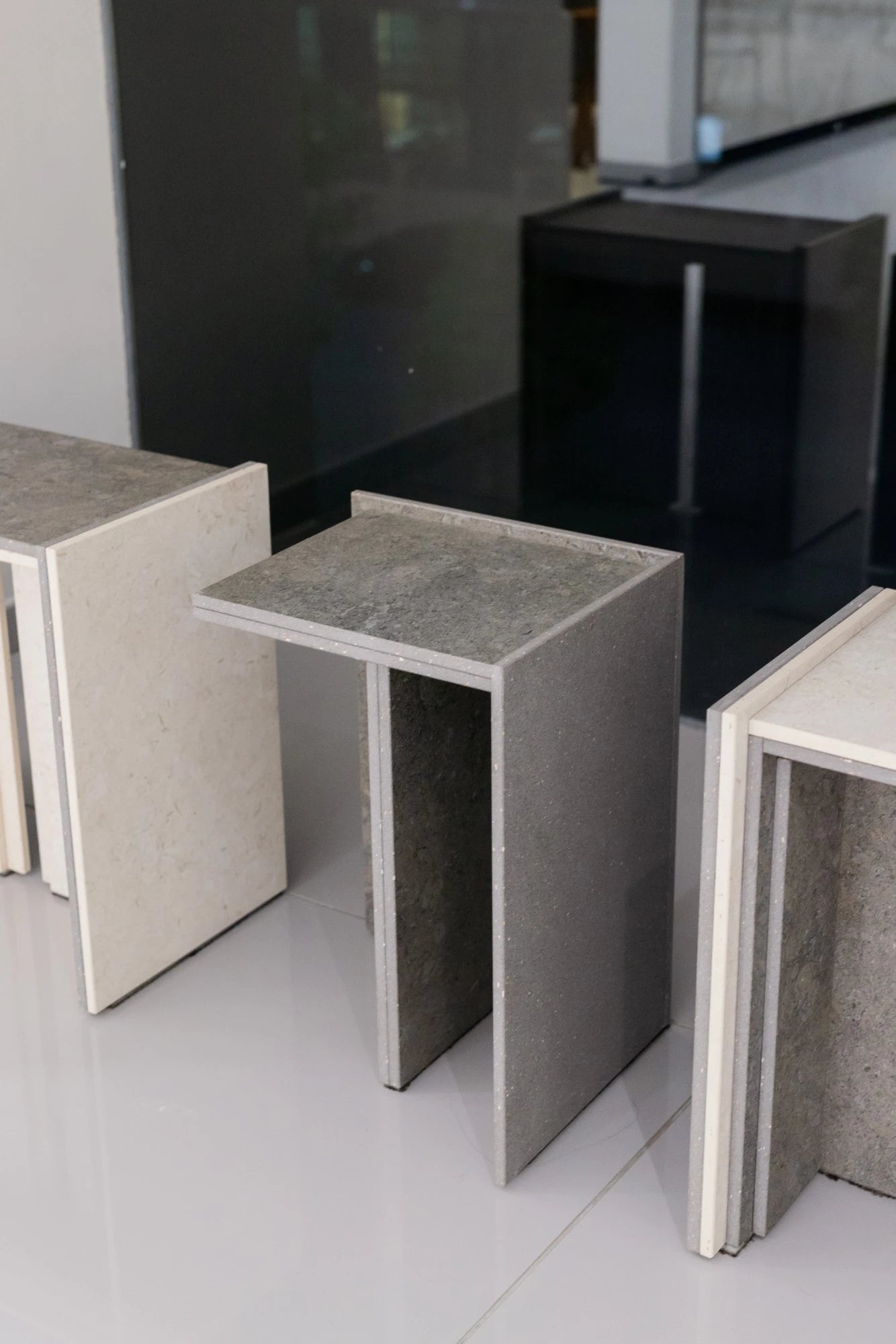 Dekton Grafite concrete-look slab samples with modern gray finish and clean edges — dekton kitchen countertops by Signature Stone Las Vegas
